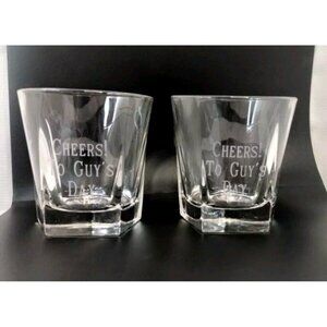2 Etched Cheers To Guys Day Heavy Base Glasses  Cocktail 10oz  USA New 4"X3.75"